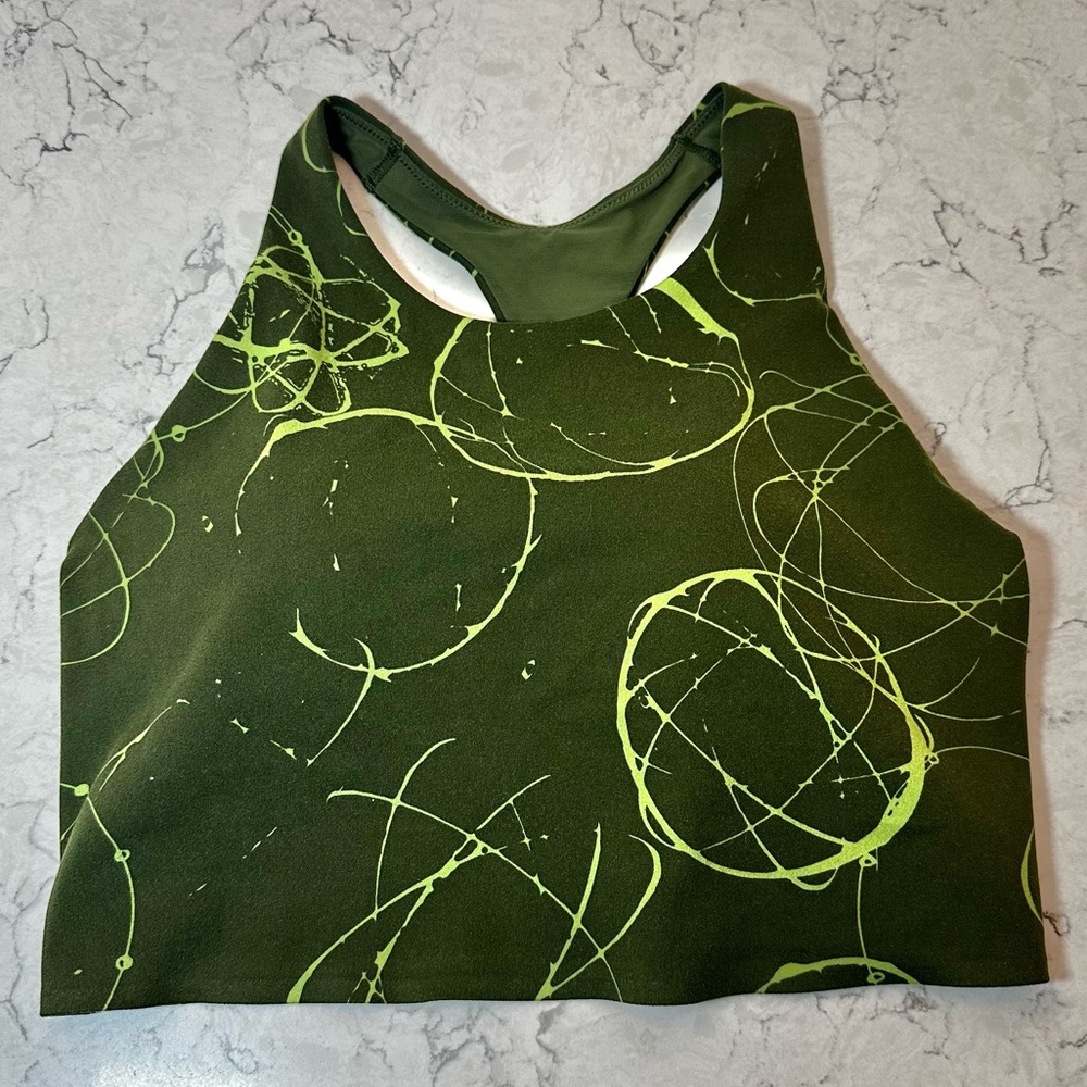 Uniqlo Green Circles Print Size 4 Sports Bra Futura Labs Activewear Wireless